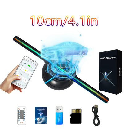 10cm/4.1in 3D hologram fan, 96 0603 LED beads holographic projector, HD flicker free screen with TF&APP control Halloween gift