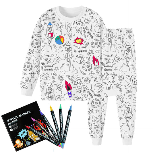 Kids DIY Sketch Colorful Drawing Pajama Set Baby Boys Girls Sketch Coloring Cartoon Freehand Graffiti Sleepwear Child Funny Handicraft Homewear