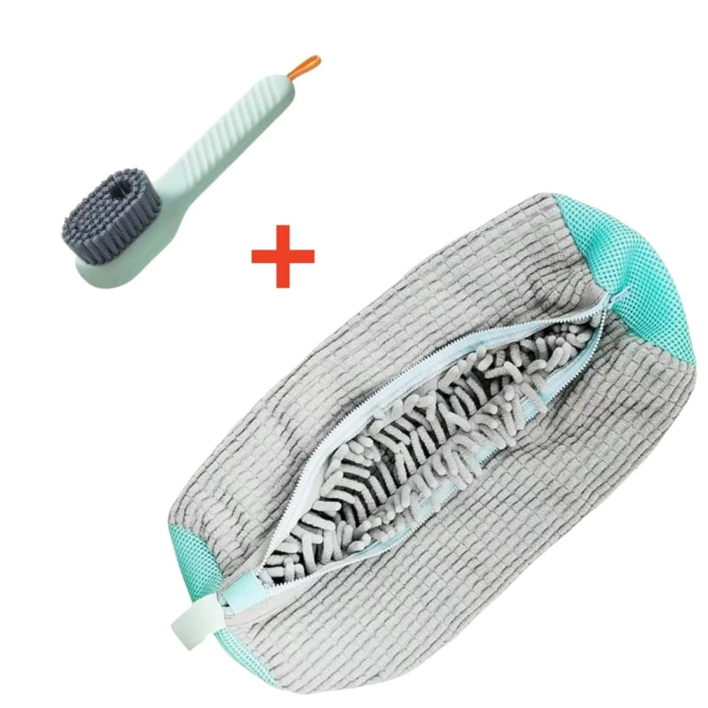 2/3PCS Shoe Washing Machine Bag with Liquid Shoe Brush Set Durable Laundry Shoe Bag and Soft Bristle Clean Brush for All Shoes