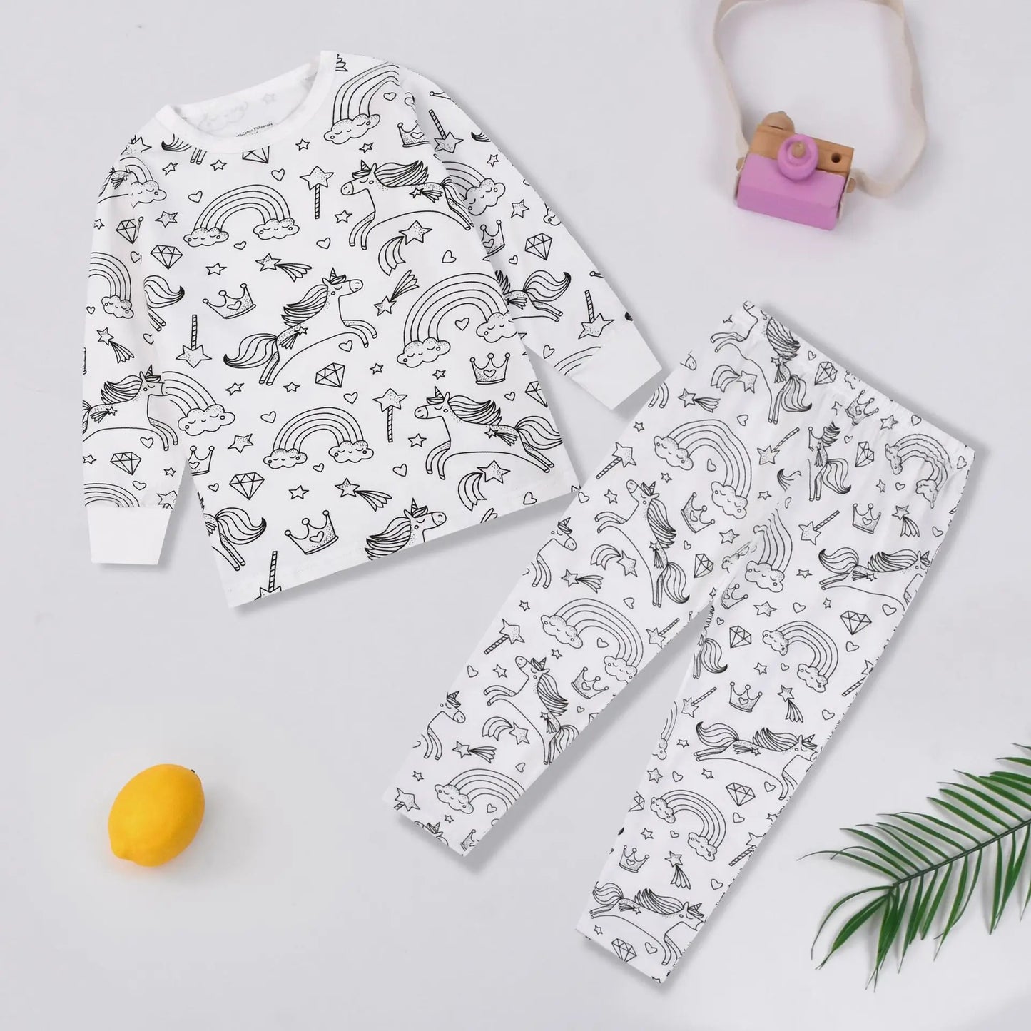 Kids DIY Sketch Colorful Drawing Pajama Set Baby Boys Girls Sketch Coloring Cartoon Freehand Graffiti Sleepwear Child Funny Handicraft Homewear