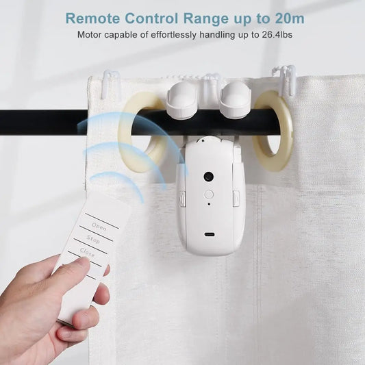 Smart Wifi Curtain Controller with No Installation Required, App Control with Timer And Light Sensor Compatible with Roman Rod