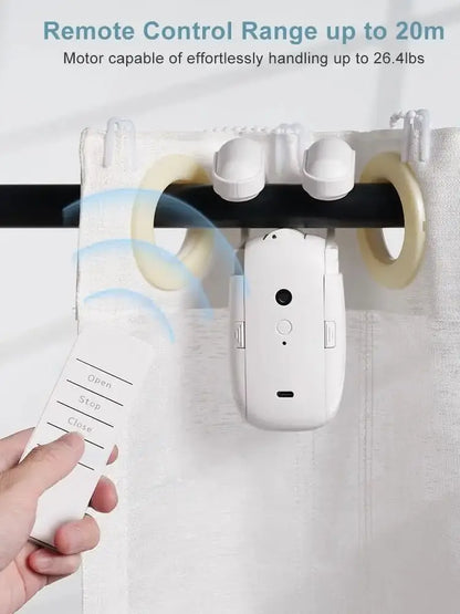 Smart Wifi Curtain Controller with No Installation Required, App Control with Timer And Light Sensor Compatible with Roman Rod