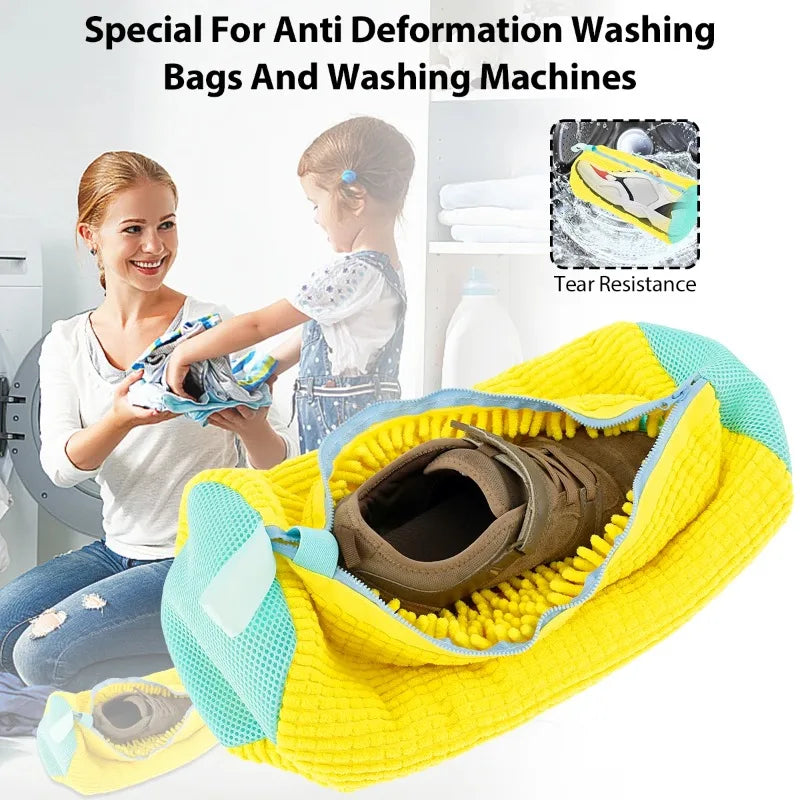 2/3PCS Shoe Washing Machine Bag with Liquid Shoe Brush Set Durable Laundry Shoe Bag and Soft Bristle Clean Brush for All Shoes